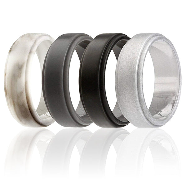 Silicone Wedding Step Ring Set - Marble by ROQ for Men - 4 x 5 mm Ring
