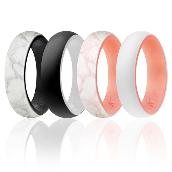 Silicone Wedding 2Layer Ring Set - Rose-Marble by ROQ for Women - 4 x 11 mm Ring