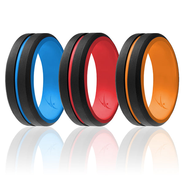 Silicone Wedding 2Layer Middle Line Ring Set - Black by ROQ for Men - 3 x 16 mm Ring