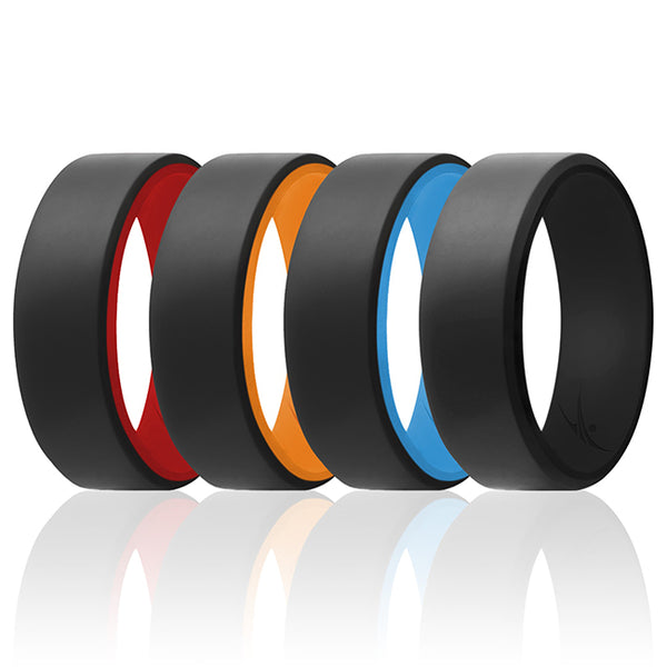 Silicone Wedding 2Layer Beveled 8mm Ring Set - Black by ROQ for Men - 4 x 15 mm Ring