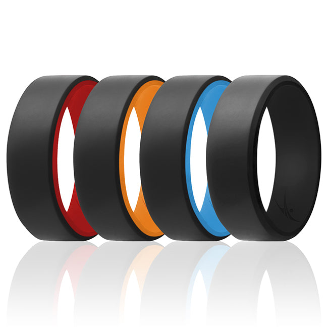Silicone Wedding 2Layer Beveled 8mm Ring Set - Black by ROQ for Men - 4 x 15 mm Ring