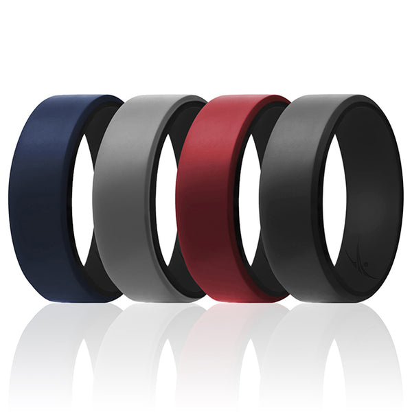 Silicone Wedding 2Layer Beveled 8mm Ring Set - Bordeaux by ROQ for Men - 4 x 7 mm Ring