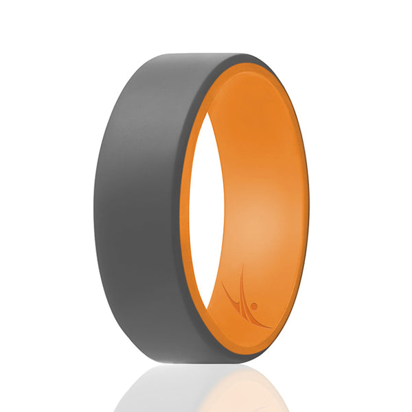 Silicone Wedding 2Layer Beveled 8mm Ring - Orange-Grey by ROQ for Men - 11 mm Ring