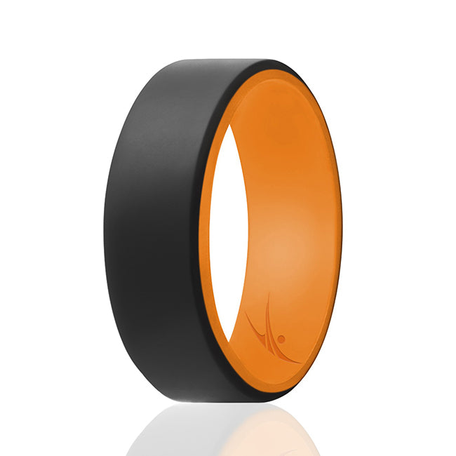 Silicone Wedding 2Layer Beveled 8mm Ring - Orange-Black by ROQ for Men - 11 mm Ring