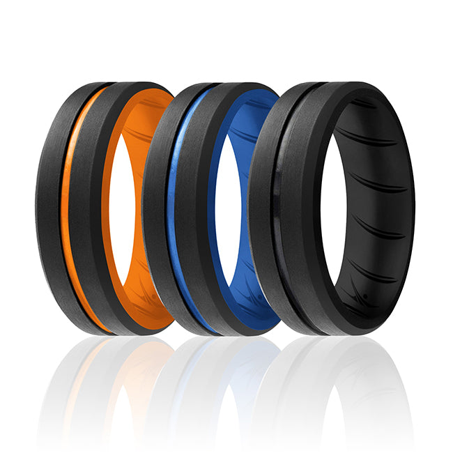 Silicone Wedding BR Middle Line Ring Set - MultiColor by ROQ for Men - 3 x 15 mm Ring