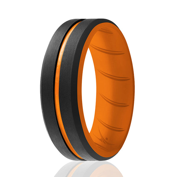 Silicone Wedding BR Middle Line Ring - Orange-Black by ROQ for Men - 15 mm Ring