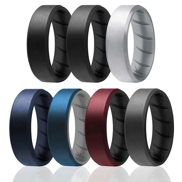 Silicone Wedding BR 8mm Edge Ring Set - Black by ROQ for Men - 7 x 7 mm Ring