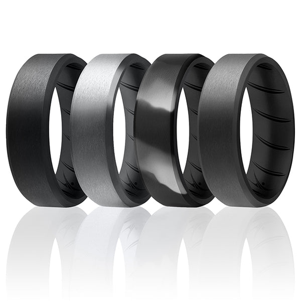 Silicone Wedding BR 8mm Edge Ring Set - Black-Camo by ROQ for Men - 4 x 7 mm Ring