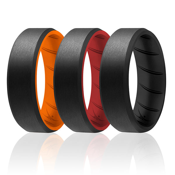 Silicone Wedding BR 8mm Edge Ring Set - MultiColor by ROQ for Men - 3 x 9 mm Ring