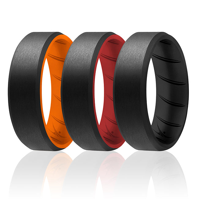 Silicone Wedding BR 8mm Edge Ring Set - MultiColor by ROQ for Men - 3 x 16 mm Ring