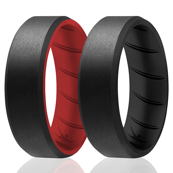 Silicone Wedding BR 8mm Edge Ring Set - Black-Red by ROQ for Men - 2 x 16 mm Ring