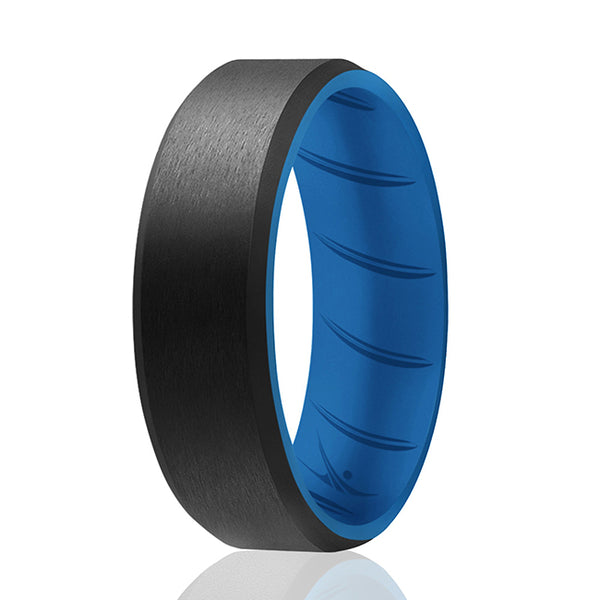 Silicone Wedding BR 8mm Edge Ring - Light-Blue-Black by ROQ for Men - 13 mm Ring