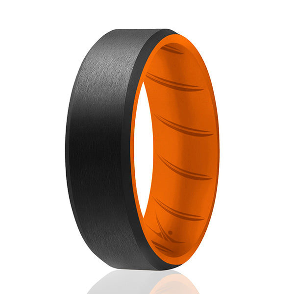Silicone Wedding BR 8mm Edge Ring - Orange-Black by ROQ for Men - 14 mm Ring