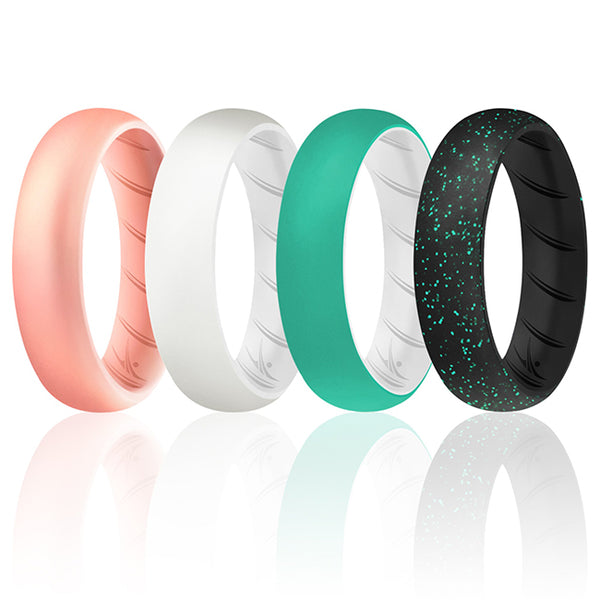 Silicone Wedding BR Solid Ring Set - Turquoise-Rose by ROQ for Women - 4 x 7 mm Ring