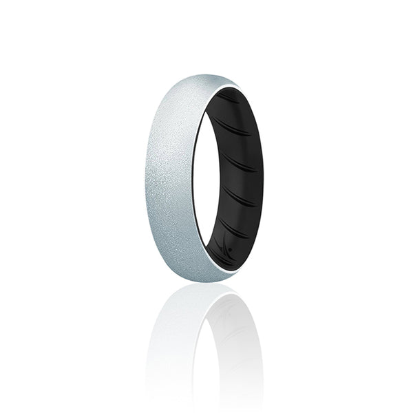 Silicone Wedding BR Solid Ring - Black-Silver by ROQ for Women - 4 mm Ring