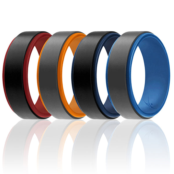 Silicone Wedding 2Layer Step Ring Set - Grey-Black by ROQ for Men - 4 x 9A mm Ring