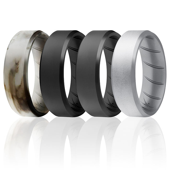Silicone Wedding BR 8mm Edge Ring Set - Basic-Marble by ROQ for Men - 4 x 9 mm Ring