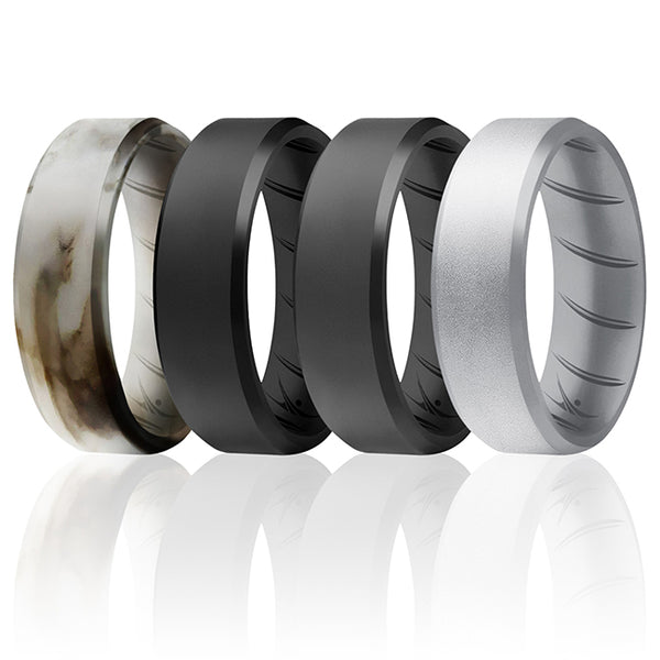 Silicone Wedding BR 8mm Edge Ring Set - Basic-Marble by ROQ for Men - 4 x 12 mm Ring