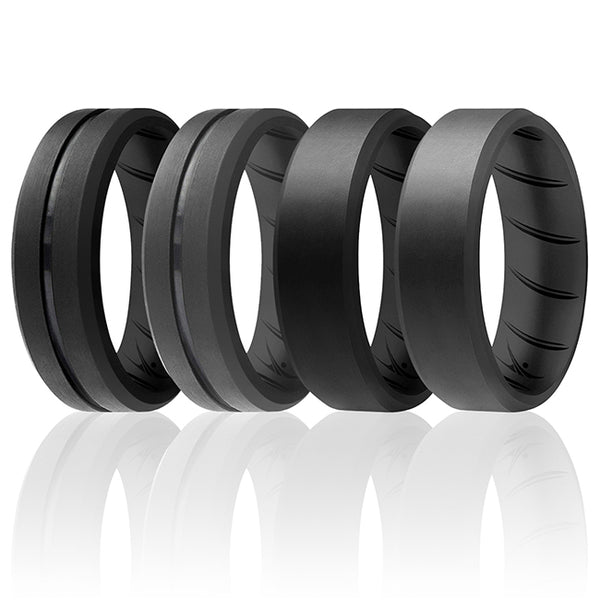 Silicone Wedding BR Middle Line Ring Set - Basic-Black-Grey by ROQ for Men - 4 x 10 mm Ring