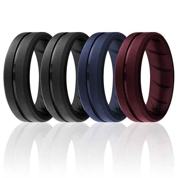 Silicone Wedding BR Middle Line Ring Set - Basic-Bordo by ROQ for Men - 4 x 15 mm Ring