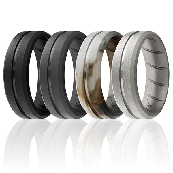 Silicone Wedding BR Middle Line Ring Set - Basic-Marble by ROQ for Men - 4 x 10 mm Ring