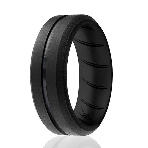 Silicone Wedding BR Middle Line Ring - Basic-Black by ROQ for Men - 13 mm Ring