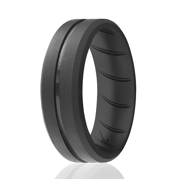 Silicone Wedding BR Middle Line Ring - Basic-Grey by ROQ for Men - 8 mm Ring