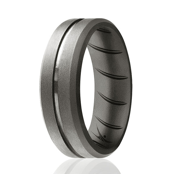 Silicone Wedding BR Middle Line Ring - Basic-Silver by ROQ for Men - 14 mm Ring
