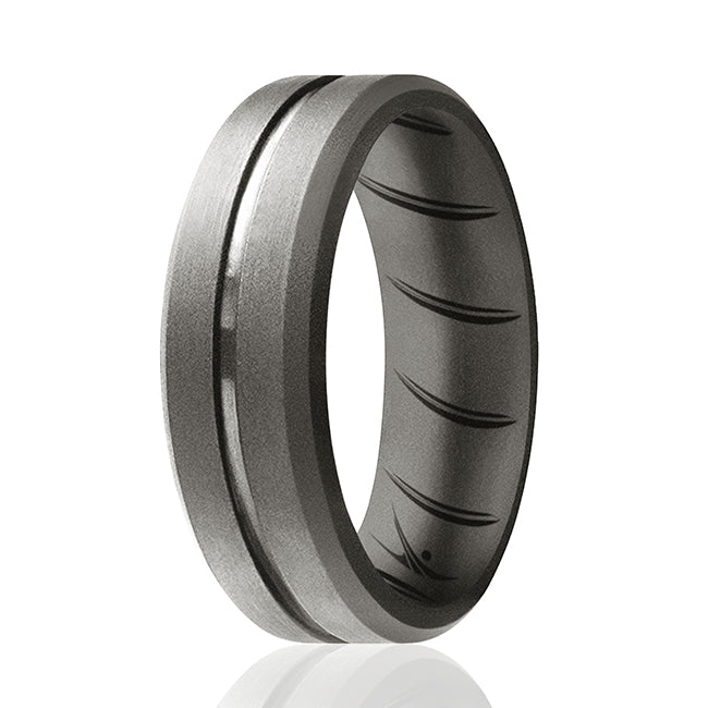 Silicone Wedding BR Middle Line Ring - Basic-Silver by ROQ for Men - 14 mm Ring