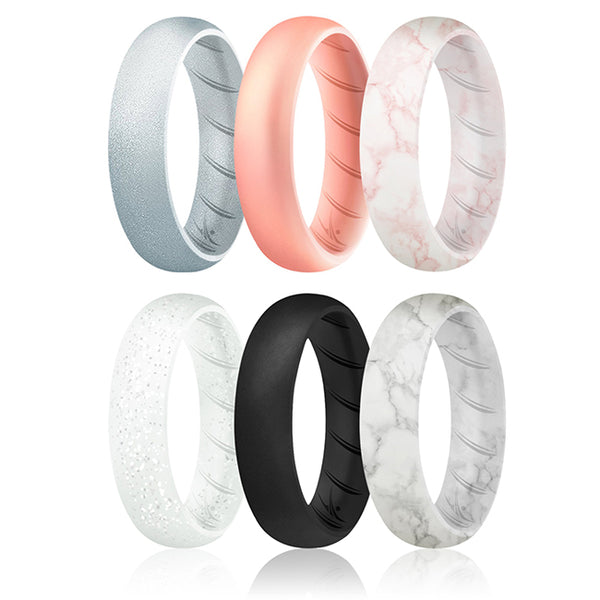 Silicone Wedding BR Solid Ring Set - Basic-Marble by ROQ for Women - 6 x 11 mm Ring