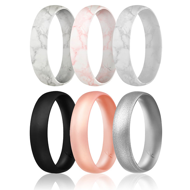 Silicone Wedding 6mm Smooth Ring Set - RoseMarble by ROQ for Women - 6 x 11 mm Ring