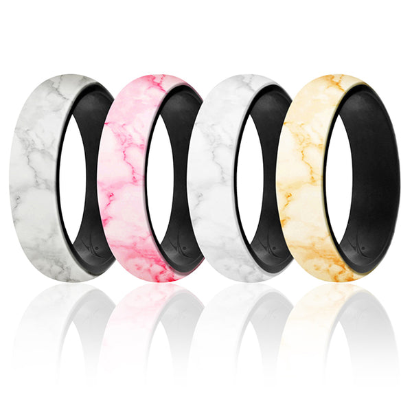 Silicone Wedding 2Layer Ring Set - Bordo-Marble by ROQ for Women - 4 x 11 mm Ring