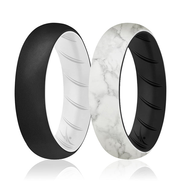 Silicone Wedding BR Solid Ring Set - Black-Marble by ROQ for Women - 2 x 9 mm Ring