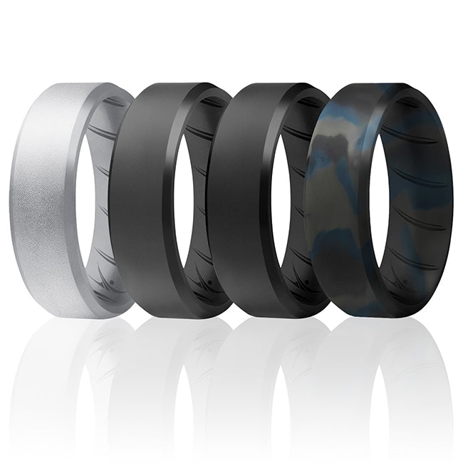 Silicone Wedding BR 8mm Edge Ring Set - Basic-Black-BlueC by ROQ for Men - 4 x 7 mm Ring