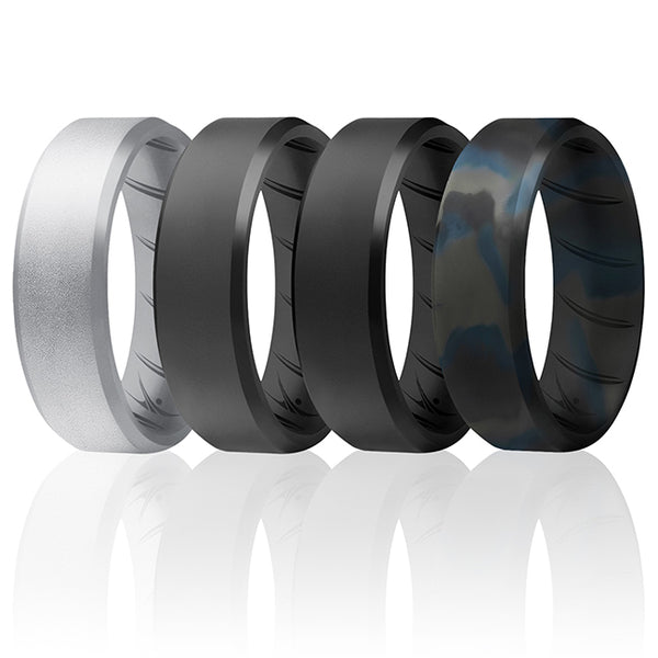 Silicone Wedding BR 8mm Edge Ring Set - Basic-Black-BlueC by ROQ for Men - 4 x 15 mm Ring