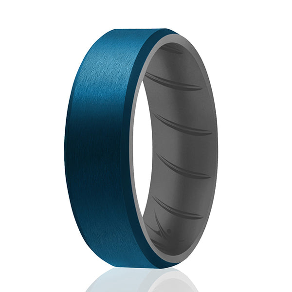 Silicone Wedding BR 8mm Edge Ring - Grey-Blue by ROQ for Men - 15 mm Ring