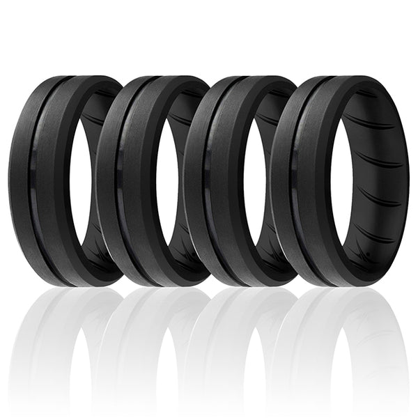 Silicone Wedding BR Middle Line Ring Set - Basic-Black by ROQ for Men - 4 x 7 mm Ring