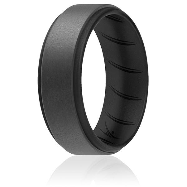 Silicone Wedding BR Step Ring - Black-Grey by ROQ for Men - 14 mm Ring