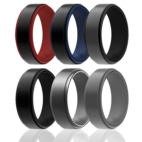 Silicone Wedding 2Layer Step Ring Set - Black by ROQ for Men - 6 x 16 mm Ring