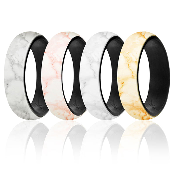 Silicone Wedding 2Layer Ring Set - Marbles by ROQ for Women - 4 x 9 mm Ring