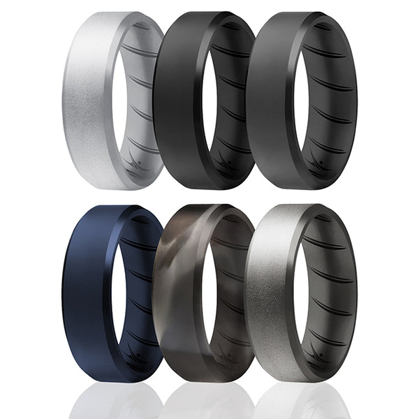 Silicone Wedding BR 8mm Ring Set - Basic-Metal by ROQ for Men - 6 x 8 mm Ring