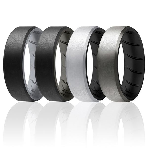 Silicone Wedding BR 8mm Edge Ring Set - Silver by ROQ for Men - 4 x 7 mm Ring