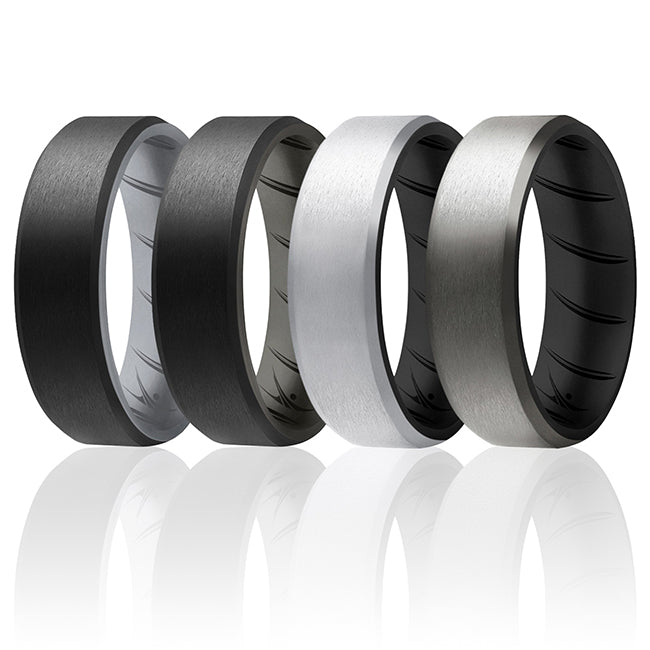 Silicone Wedding BR 8mm Edge Ring Set - Silver by ROQ for Men - 4 x 10 mm Ring