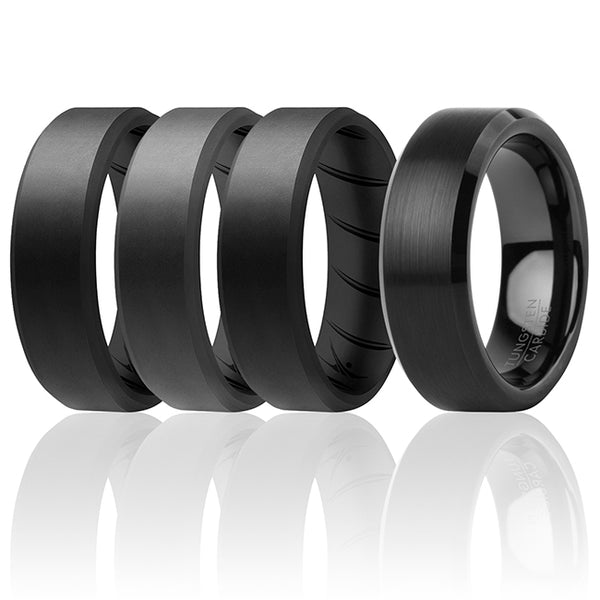 Silicone Wedding BR Twin 8mm Ring - Black by ROQ for Men - 12 mm Ring