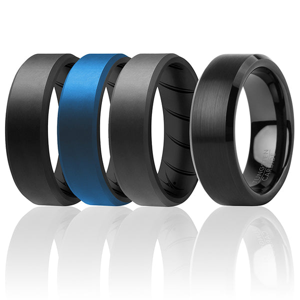 Silicone Wedding BR Twin 8mm Ring - Blue by ROQ for Men - 8 mm Ring