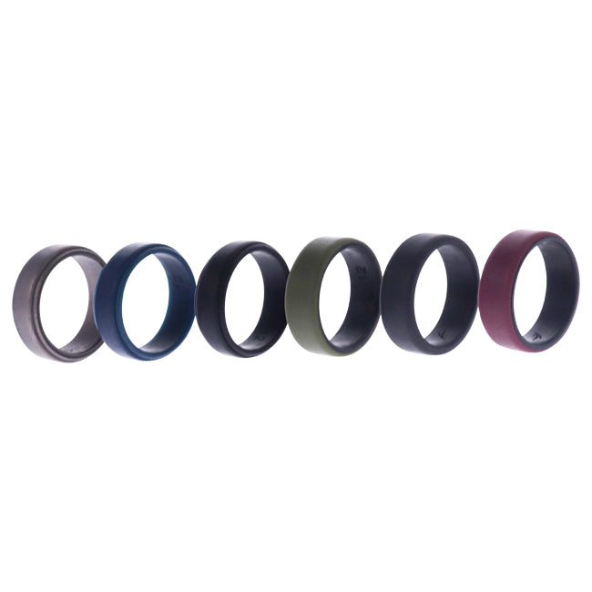 Silicone Wedding 2Layer Beveled 8mm Ring Set - Blue by ROQ for Men - 6 x 12 mm Ring