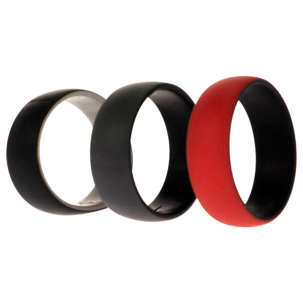 Silicone Wedding 2Layer Dome Ring Set - Black-Red by ROQ for Men - 3 x 14 mm Ring