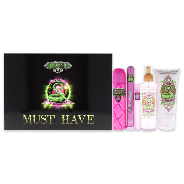 Cuba Cuba Must Have Snake by Cuba for Women - 5 Pc Gift Set 3.4oz EDP Spray, 1.17oz EDP Spray, 0.5oz EDP Spray, 6.7oz Body Spray, 6.7oz Body Splash