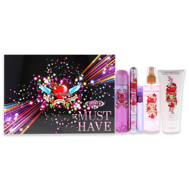 Cuba Cuba Must Have Heartbreaker by Cuba for Women - 5 Pc Gift Set 3.4oz EDP Spray, 1.17oz EDP Spray, 0.5oz EDP Spray, 6.7oz Body Spray, 6.7oz Body Splash