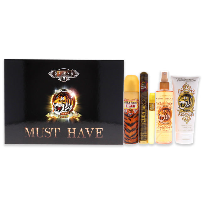 Cuba Cuba Must Have Tiger by Cuba for Women - 5 Pc Gift Set 3.3oz EDP Spray, 1.17oz EDP Spray, 0.5oz EDP Spray, 6.6oz Body Spray, 6.6oz Body Splash